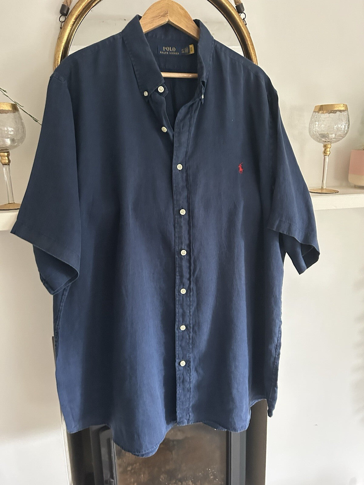 Ralph Lauren 100% Linen Navy Short-Sleeved Shirt- Authenticated, Size 2XL Tall