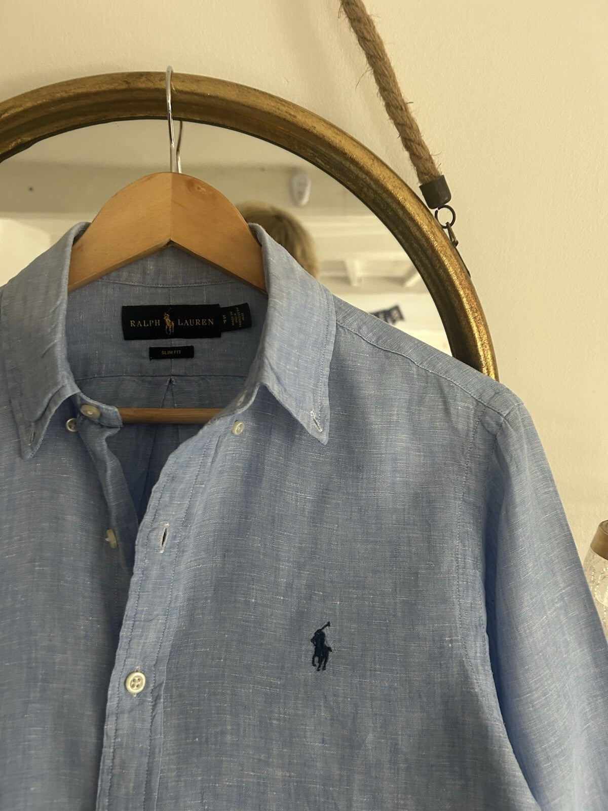 Ralph Lauren 100% Linen Blue Long-Sleeved Shirt, Size S - Slim Fit