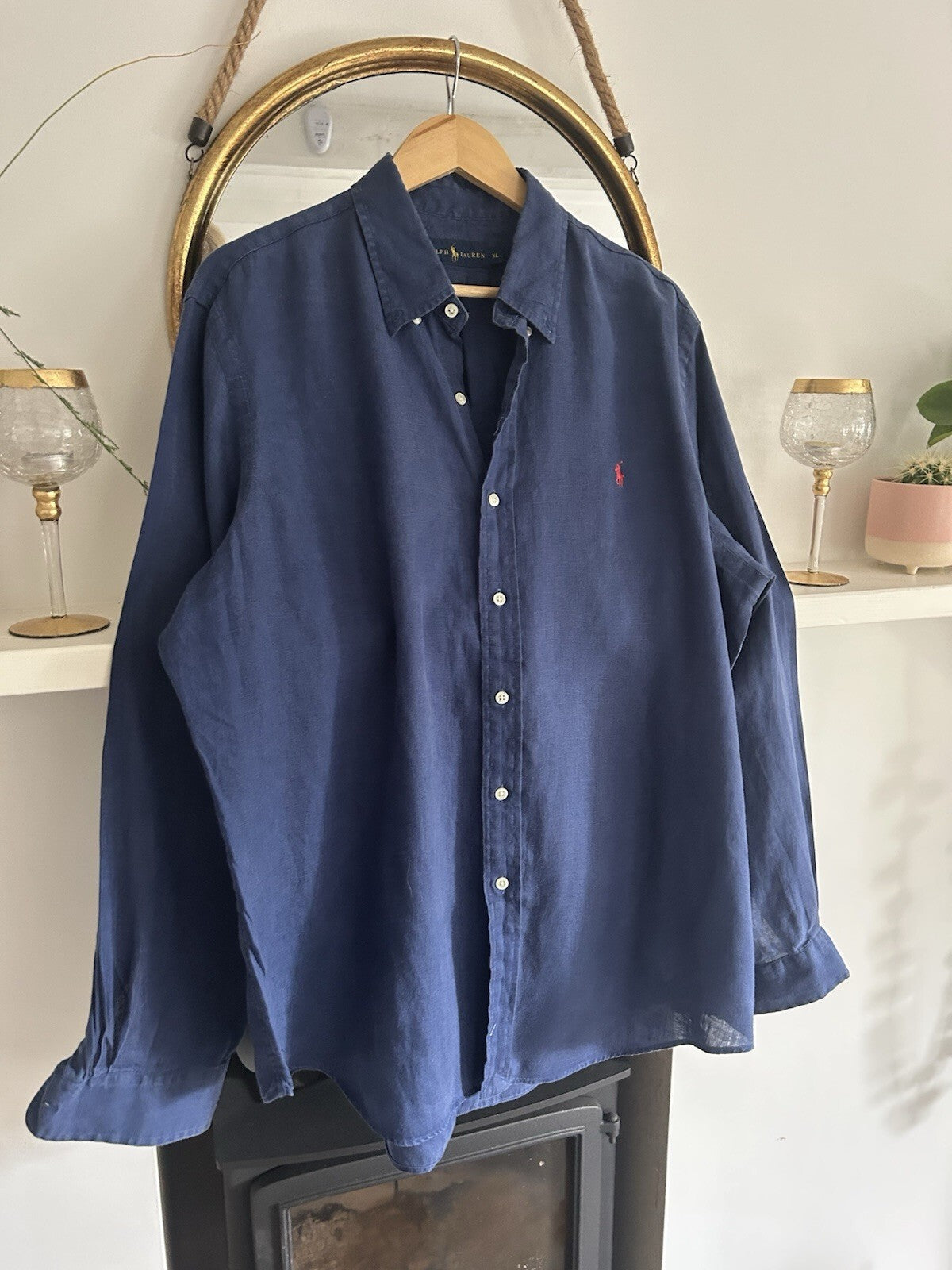 Ralph Lauren 100% Linen Navy Long-Sleeved Shirt, Size XL