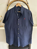 Ralph Lauren 100% Linen Solid Navy Short-Sleeved Shirt, Size S
