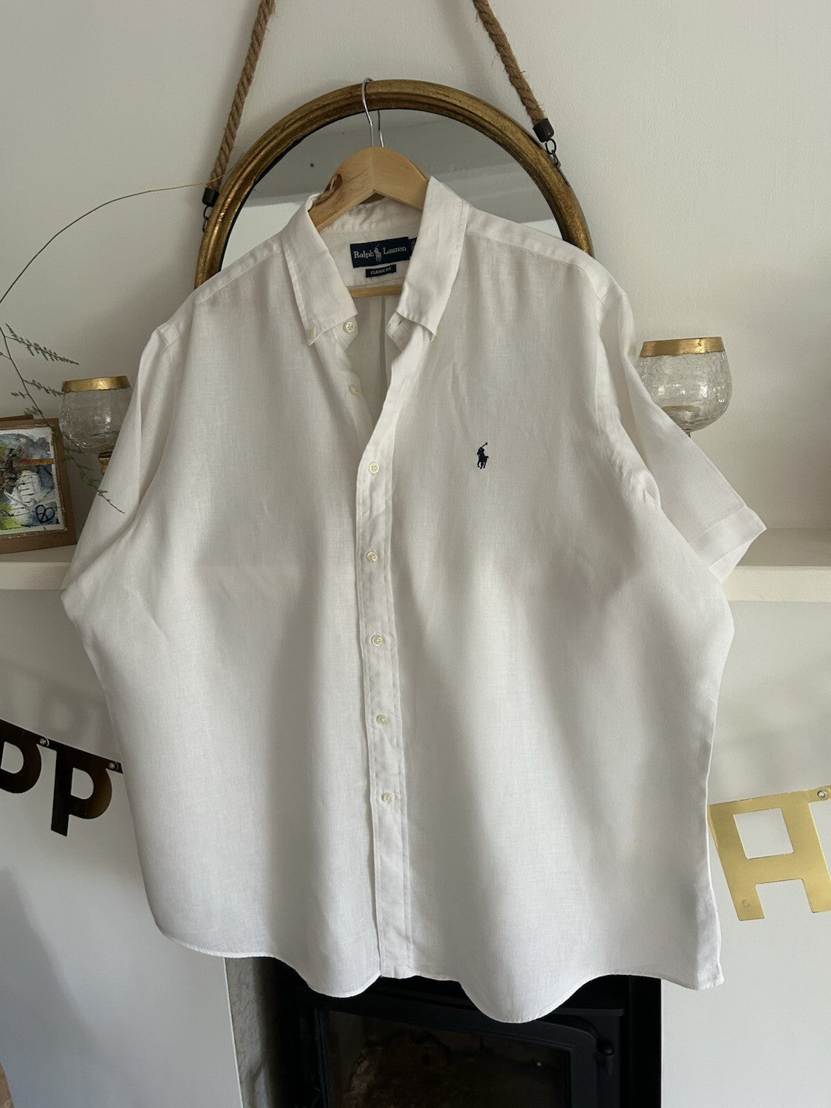 Ralph Lauren 100% Linen White Short-Sleeved Shirt, Size XXL - Classic Fit