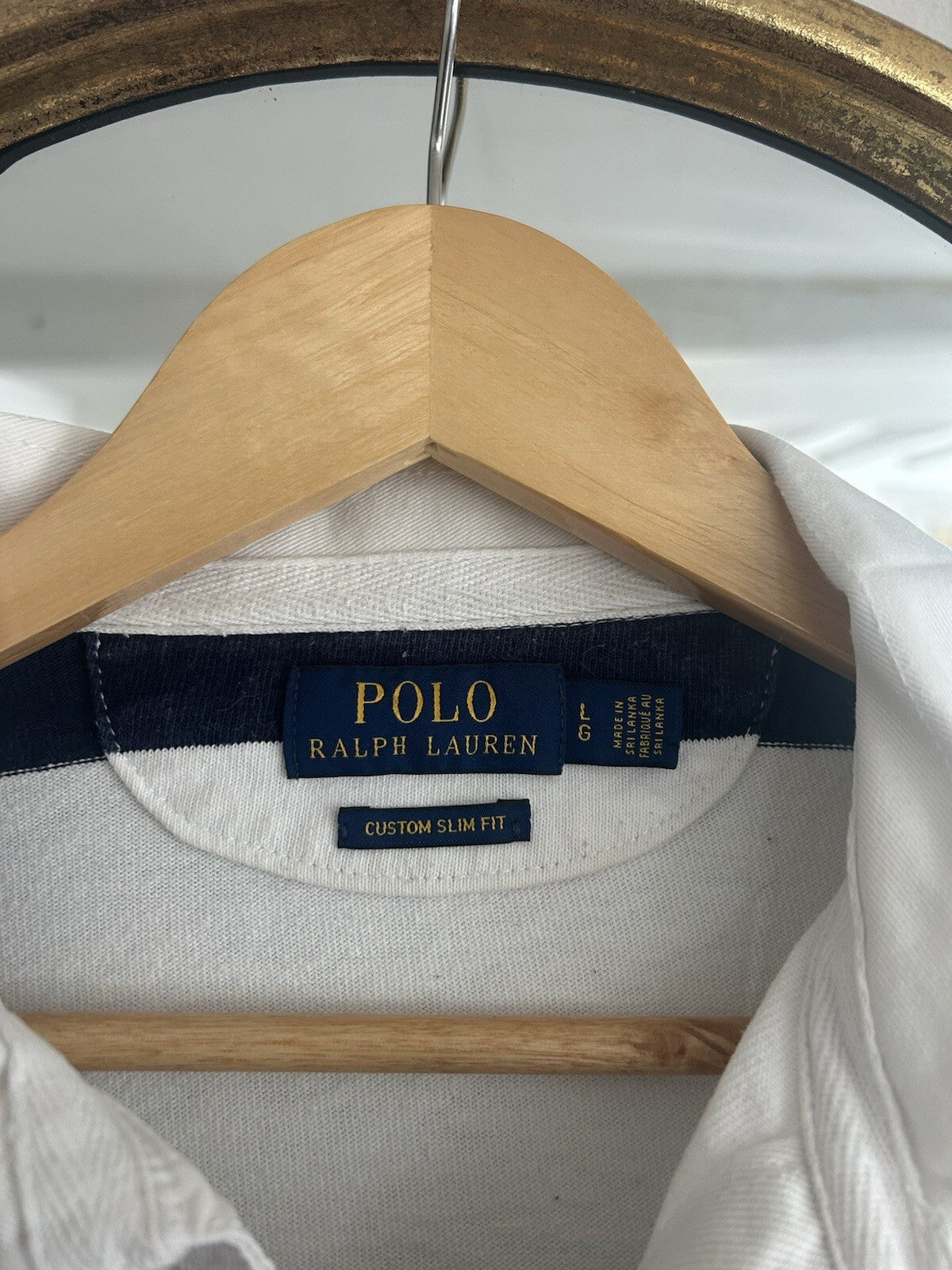Ralph Lauren Navy And White Striped Rugby Shirt, Size L - Slim Fit