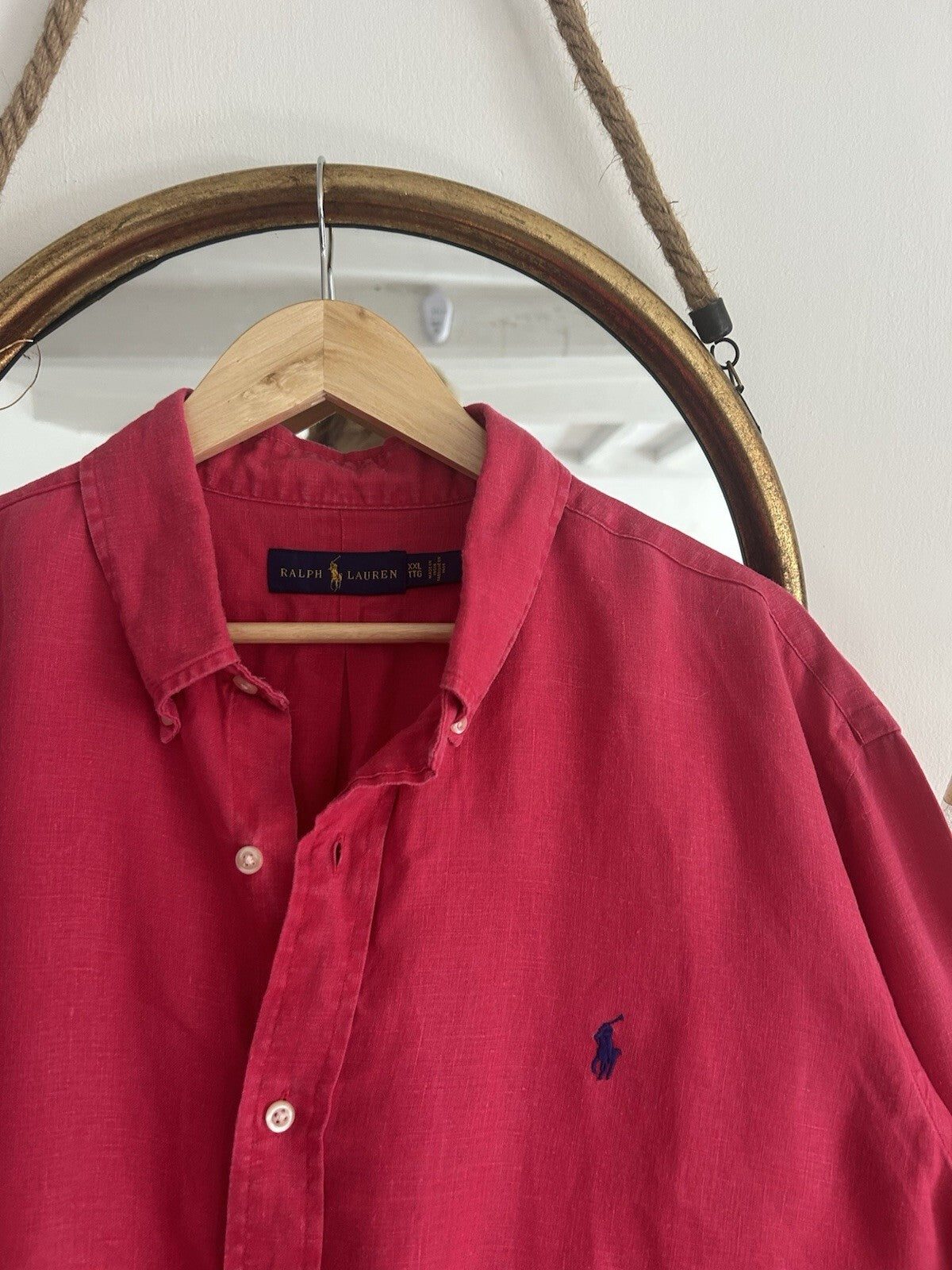 Ralph Lauren 100% Linen Red Long-Sleeved Shirt, Size XXL