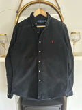 Ralph Lauren Solid Black Corduroy 100% Cotton Shirt, Size M - Slim Fit