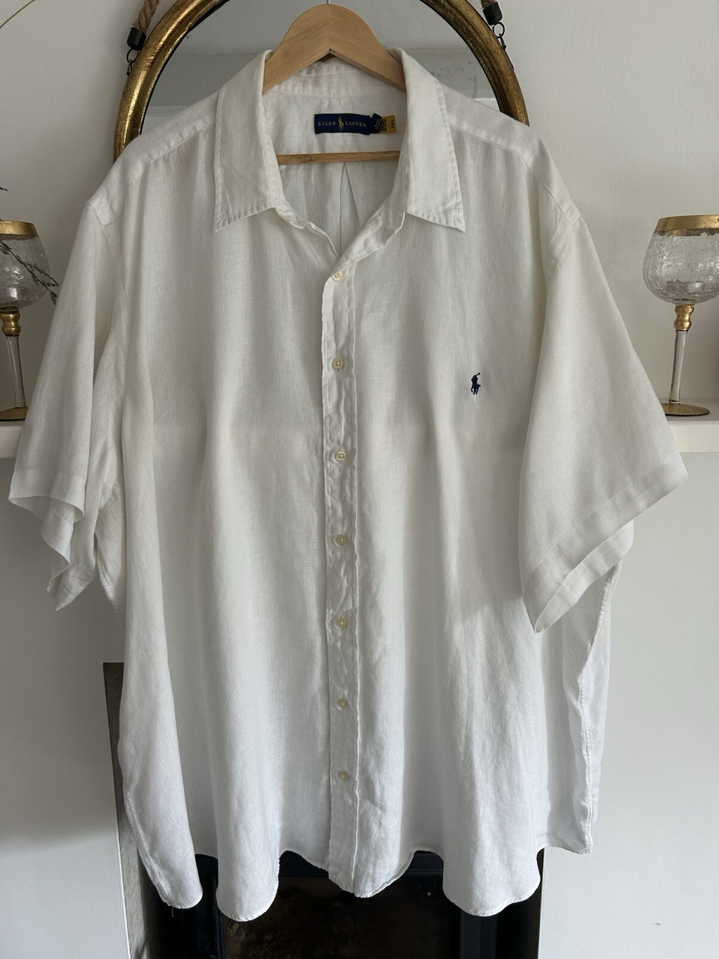 Ralph Lauren 100% Linen Solid White Short-Sleeved Shirt, Size 4XB (big)
