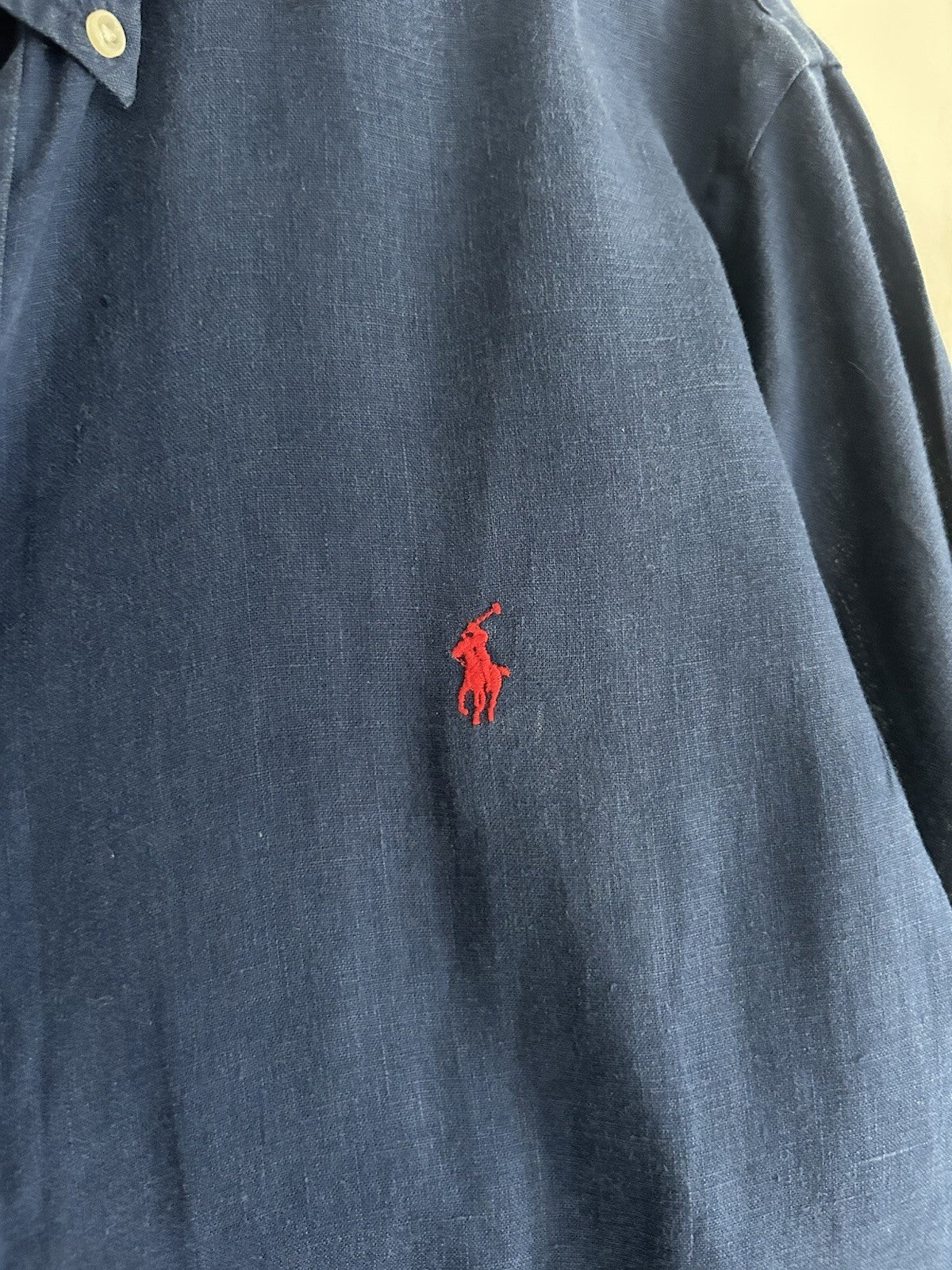 Ralph Lauren 100% Linen Navy Long-Sleeved Shirt, Size XL