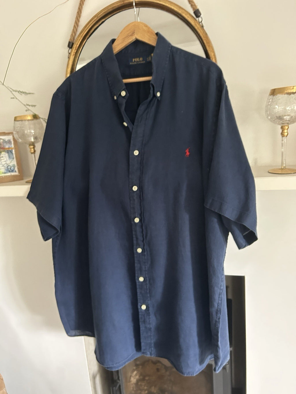 Ralph Lauren 100% Linen Navy Short-Sleeved Shirt- Authenticated, Size 2XL Tall
