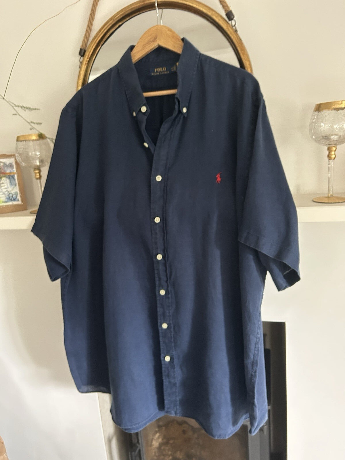 Ralph Lauren 100% Linen Navy Short-Sleeved Shirt- Authenticated, Size 2XL Tall