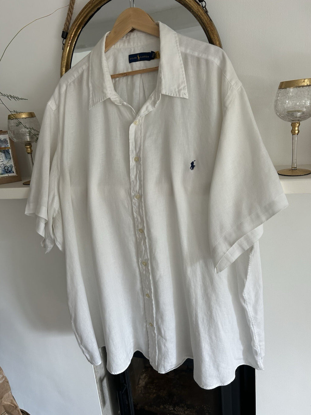Ralph Lauren 100% Linen Solid White Short-Sleeved Shirt, Size 4XB (big)