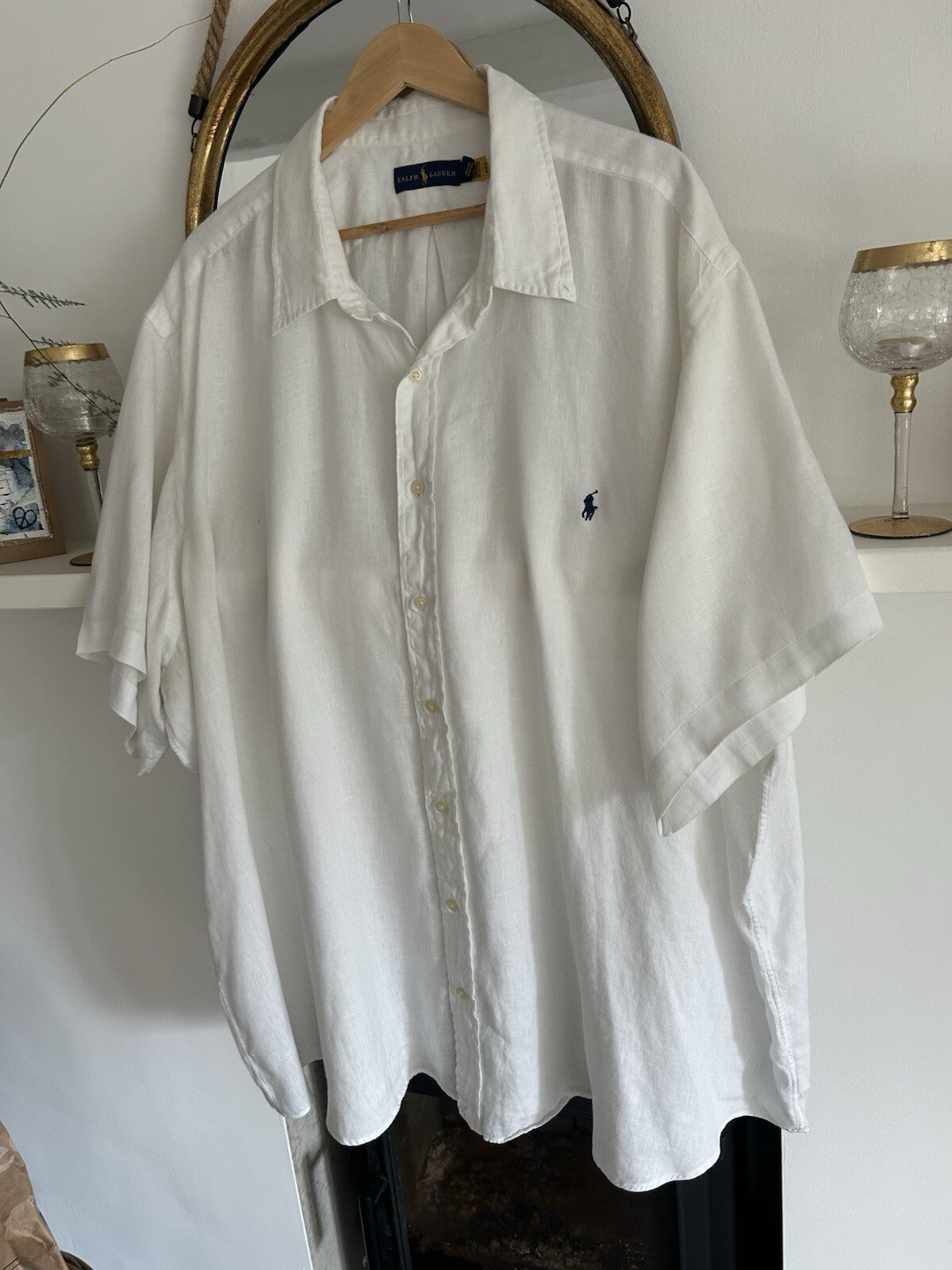 Ralph Lauren 100% Linen Solid White Short-Sleeved Shirt, Size 4XB (big)