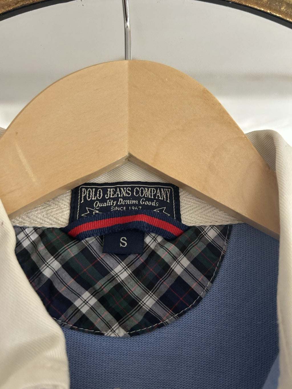 Vintage Polo Ralph Lauren Polo Jeans Rugby Shirt USA Flag Crest Blue Small