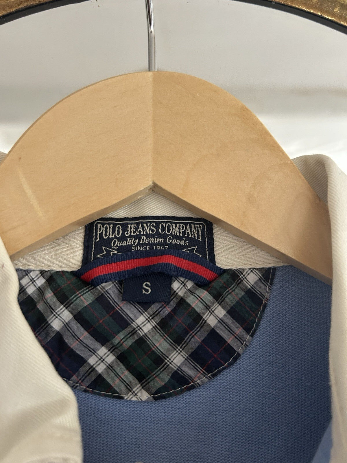 Vintage Polo Ralph Lauren Polo Jeans Rugby Shirt USA Flag Crest Blue Small