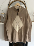 Burberry London Mens XL Beige Wool Argyle Quarter Zip Jumper Made in Italy
