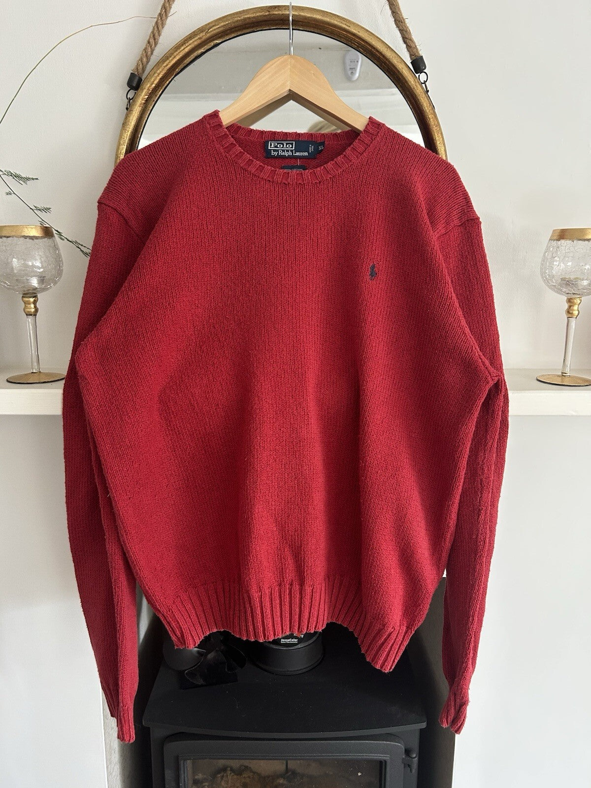 Ralph Lauren Solid Red 100% Cotton Knitted Jumper, Size XL