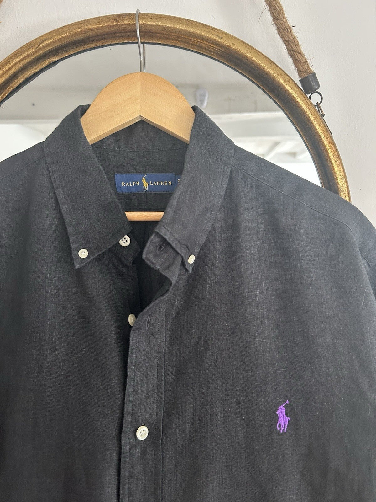 Ralph Lauren 100% Linen Black Long-Sleeved Shirt, Size XL