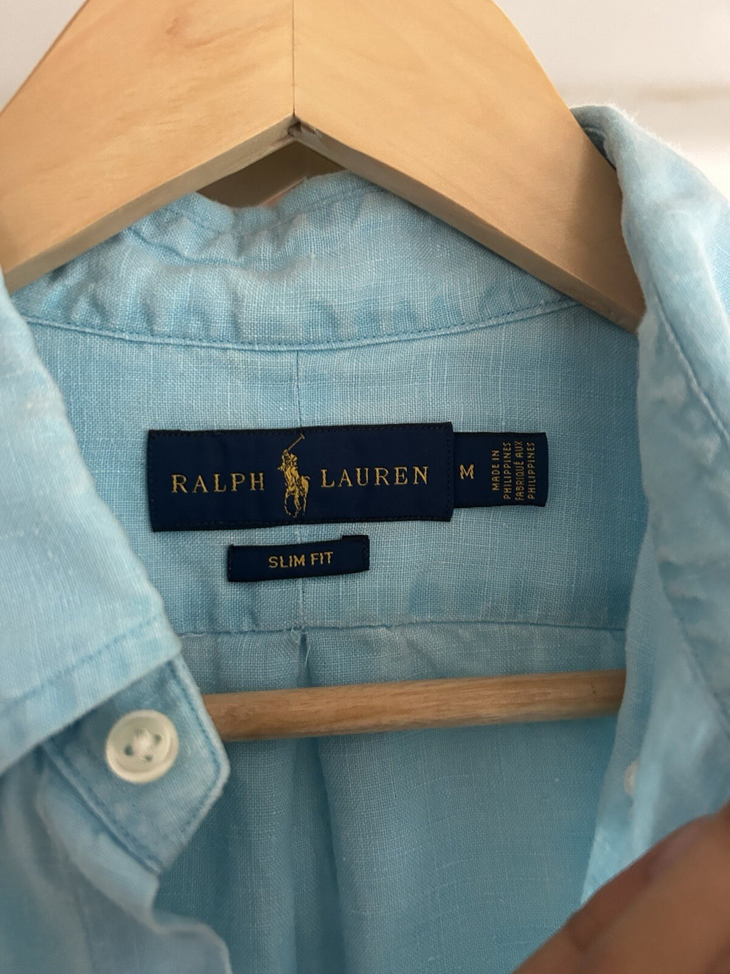 Ralph Lauren 100% Linen Light Blue Long-Sleeved Shirt, Size M - Slim Fit