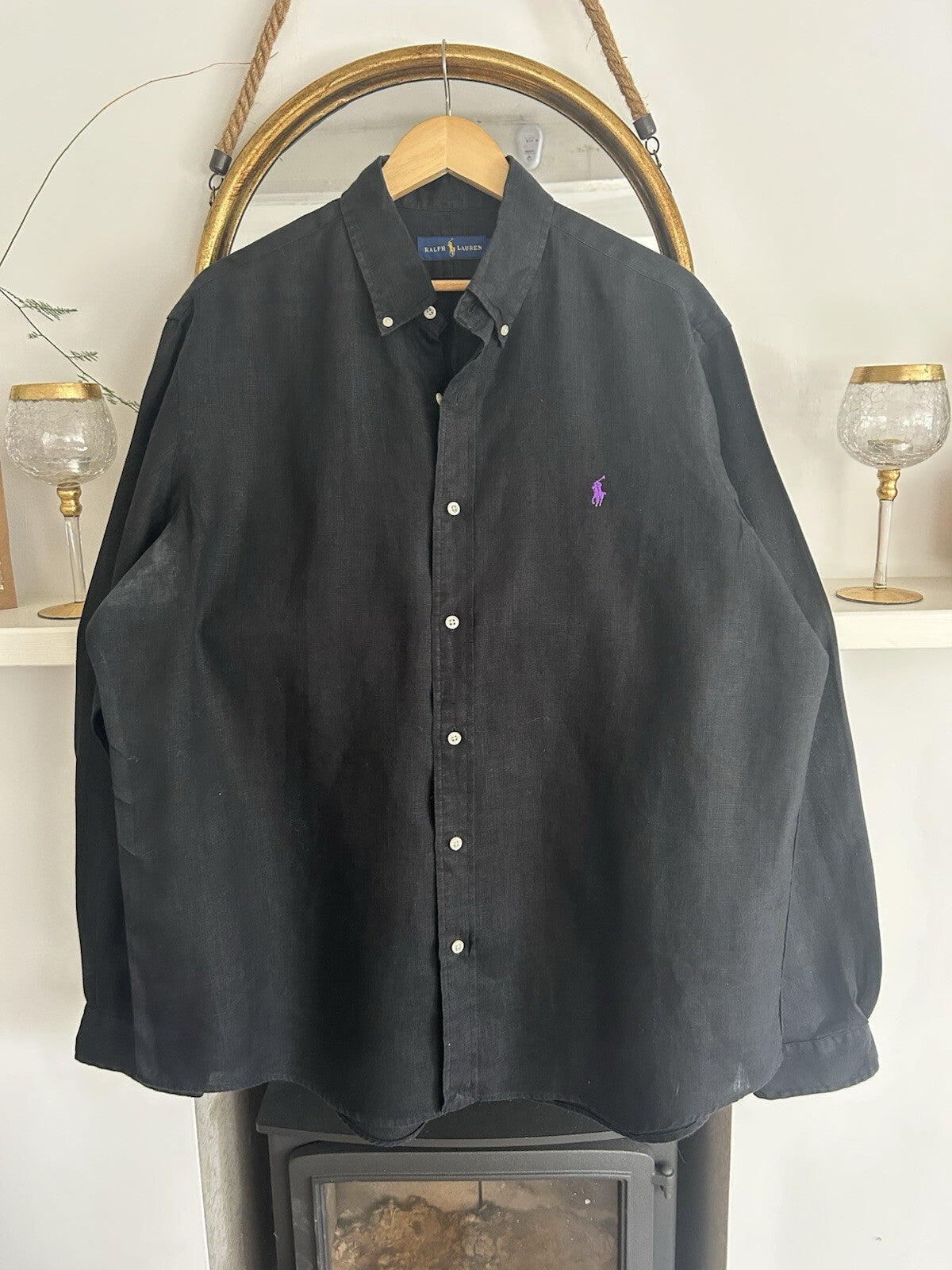 Ralph Lauren 100% Linen Black Long-Sleeved Shirt, Size XL