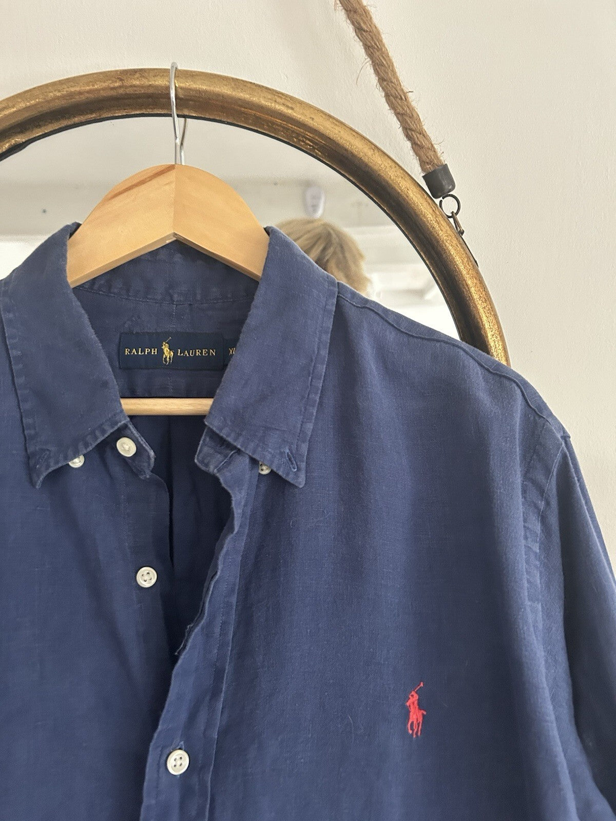 Ralph Lauren 100% Linen Navy Long-Sleeved Shirt, Size XL