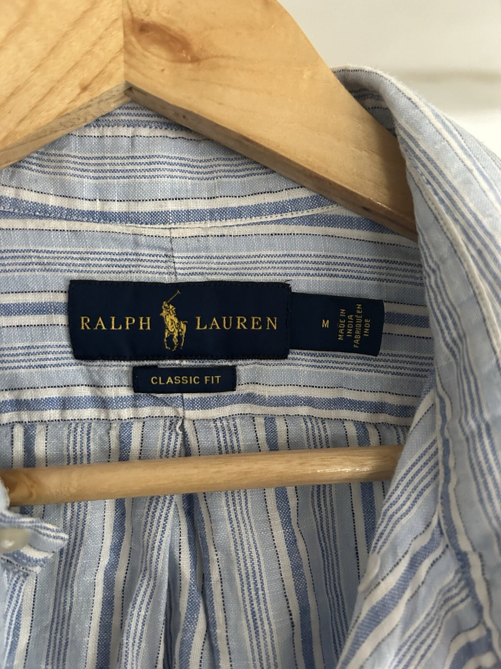 Ralph Lauren 100% Linen Blue And White Striped Long-Sleeved Shirt, Size M