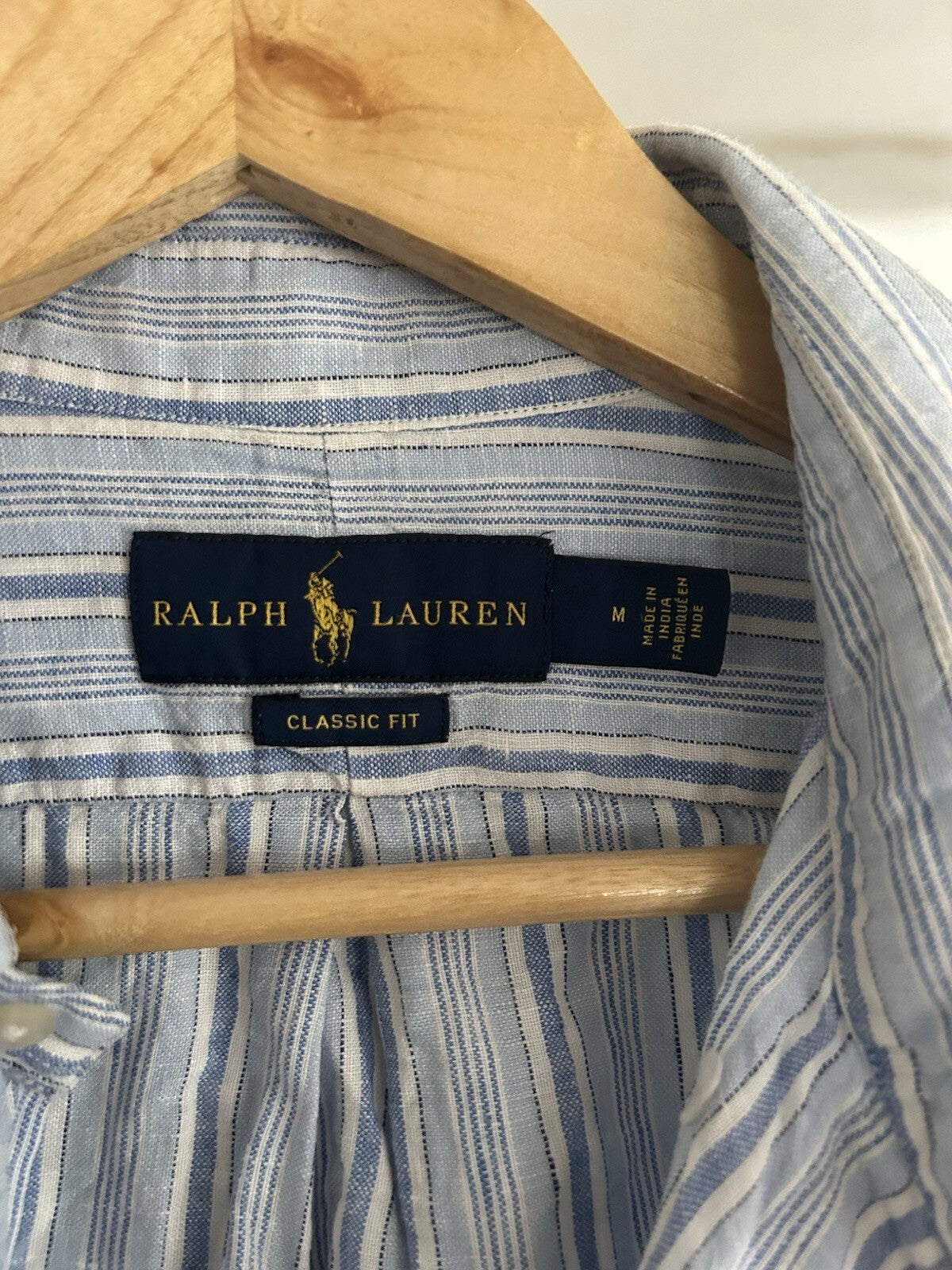 Ralph Lauren 100% Linen Blue And White Striped Long-Sleeved Shirt, Size M