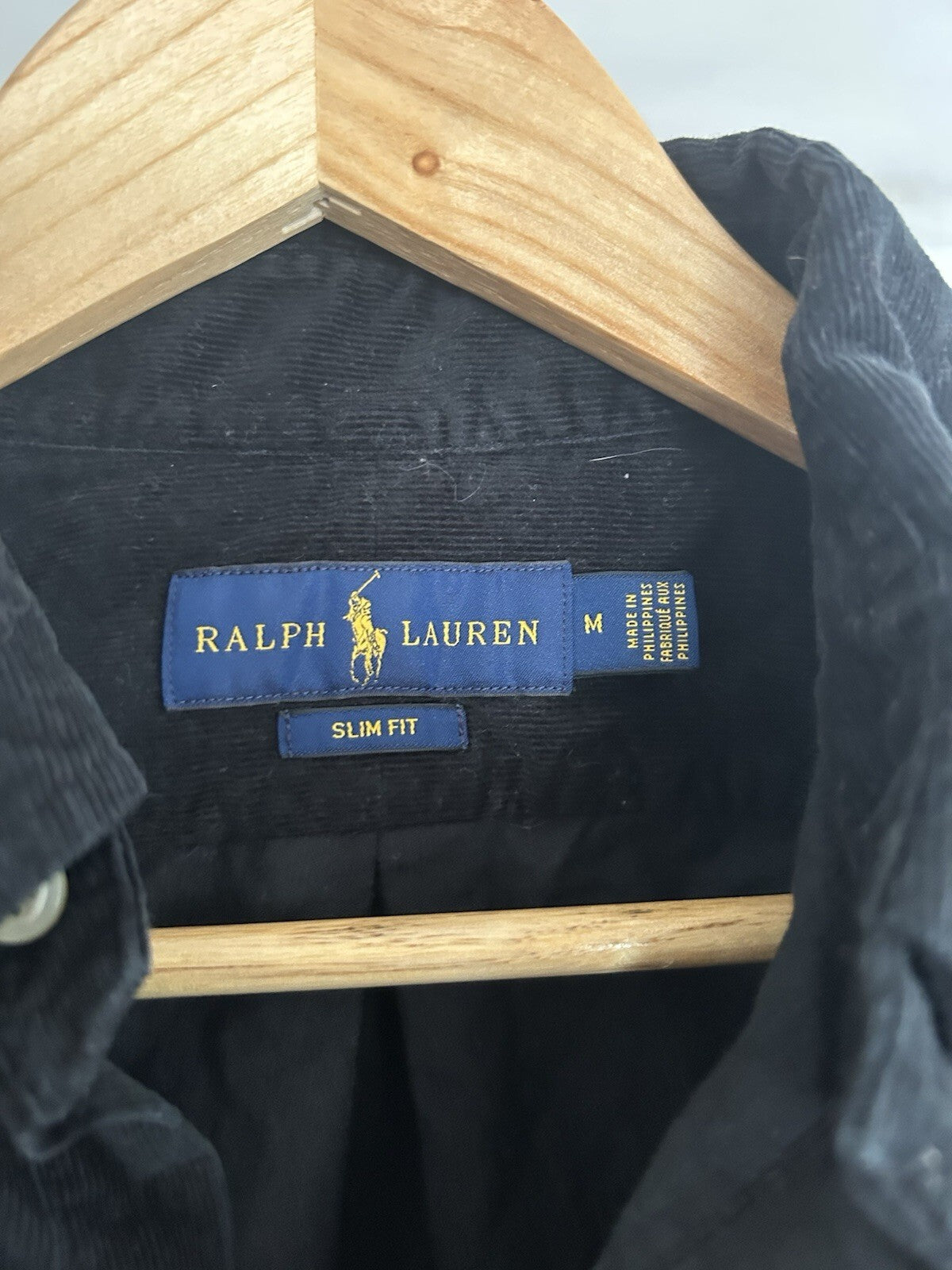 Ralph Lauren Solid Black Corduroy 100% Cotton Shirt, Size M - Slim Fit