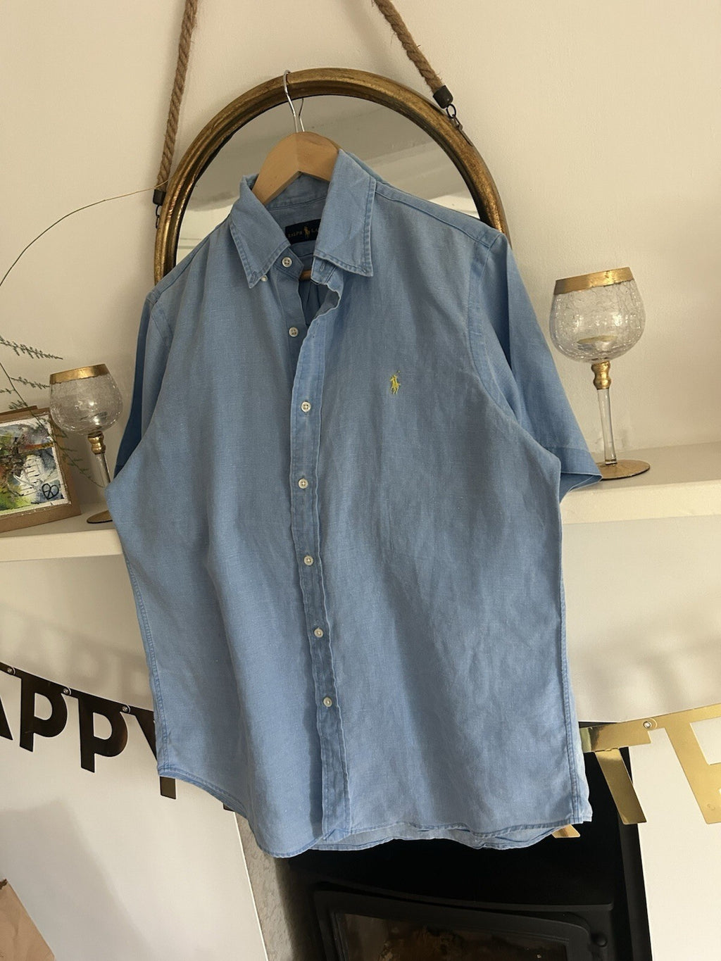 Ralph Lauren 100% Linen Blue Short-Sleeved Shirt, Size M