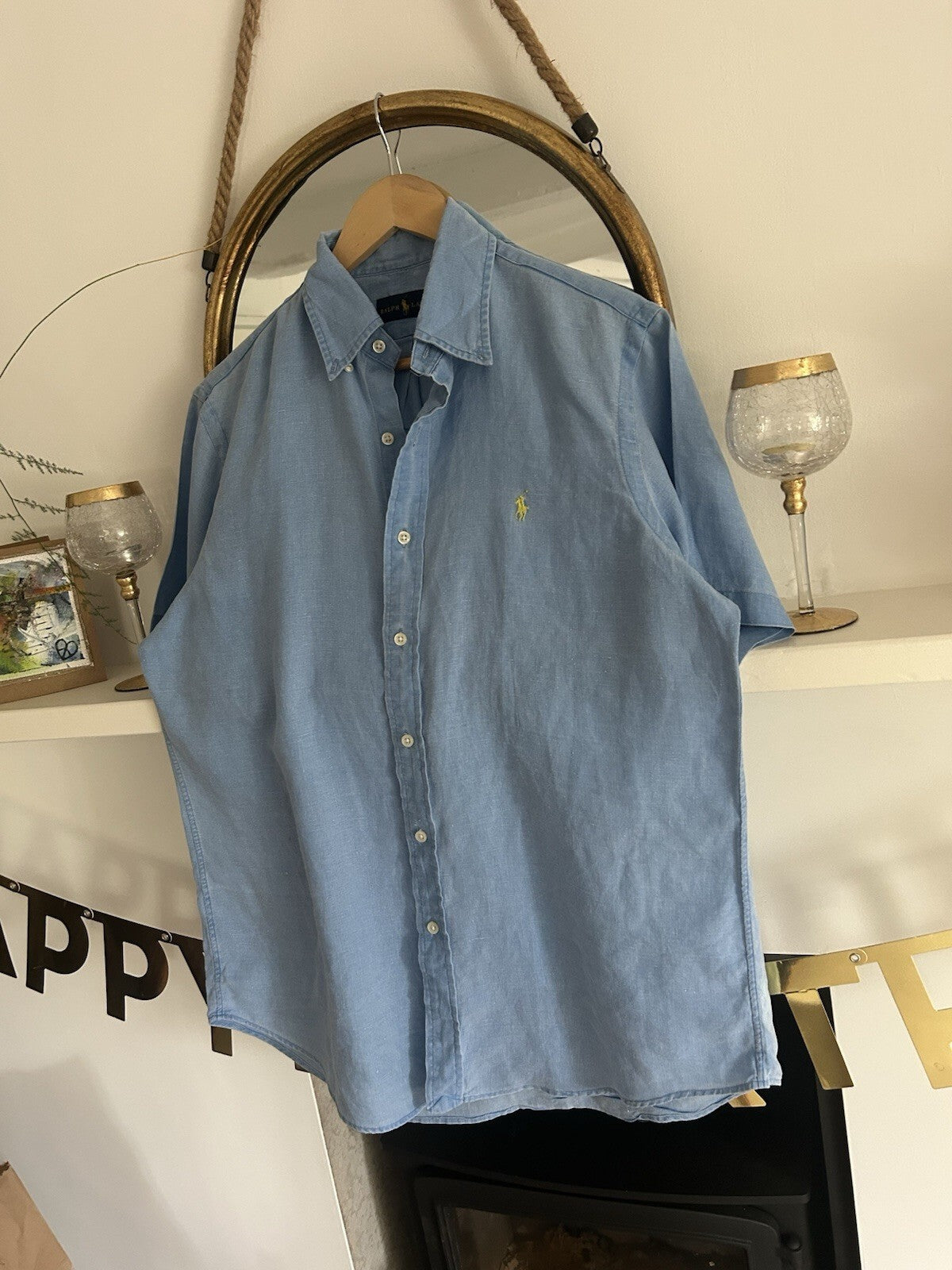 Ralph Lauren 100% Linen Blue Short-Sleeved Shirt, Size M