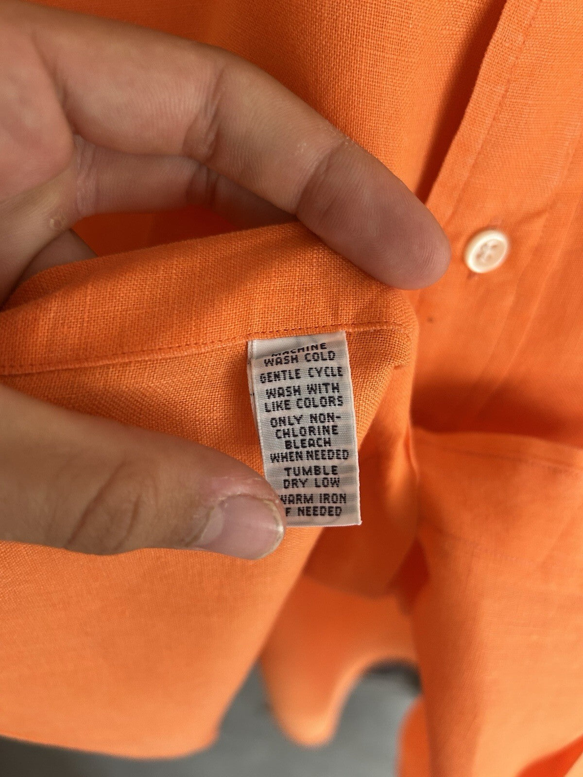 Ralph Lauren 100% Linen Solid Orange Long-Sleeved Shirt, Size L - Classic Fit