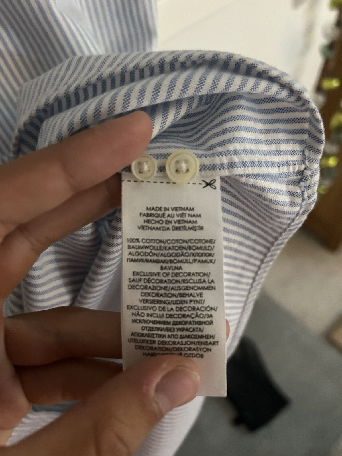 Ralph Lauren Light Blue And White Pin-Striped Short-Sleeved Shirt, Size L