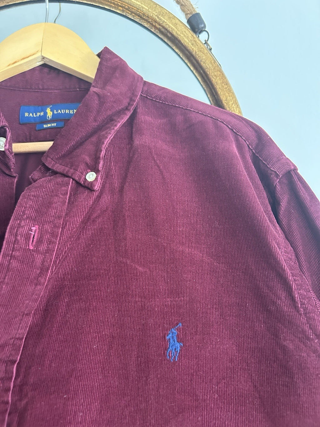 Ralph Lauren Burgundy Corduroy 100% Cotton Shirt, Size XL - Slim Fit