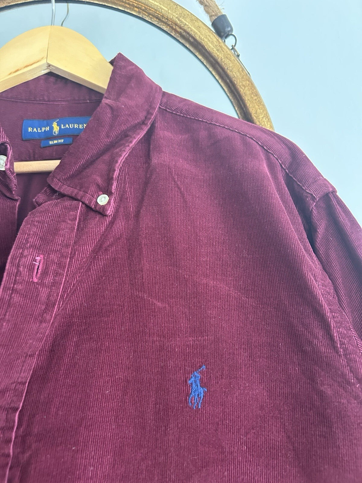 Ralph Lauren Burgundy Corduroy 100% Cotton Shirt, Size XL - Slim Fit