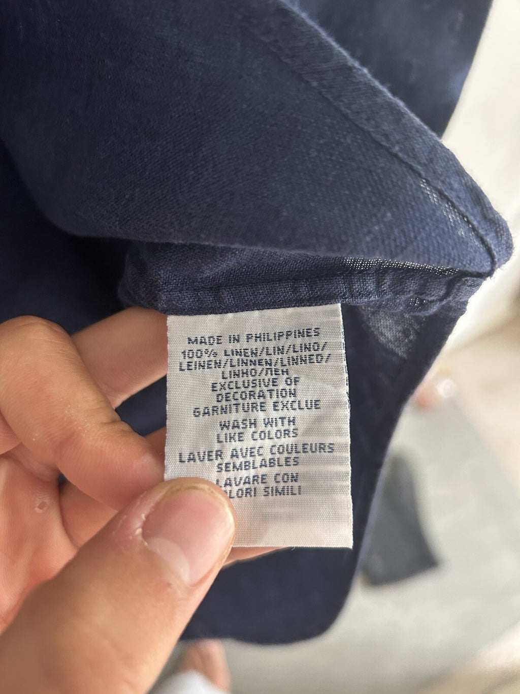Ralph Lauren 100% Linen Solid Navy Short-Sleeved Shirt, Size S