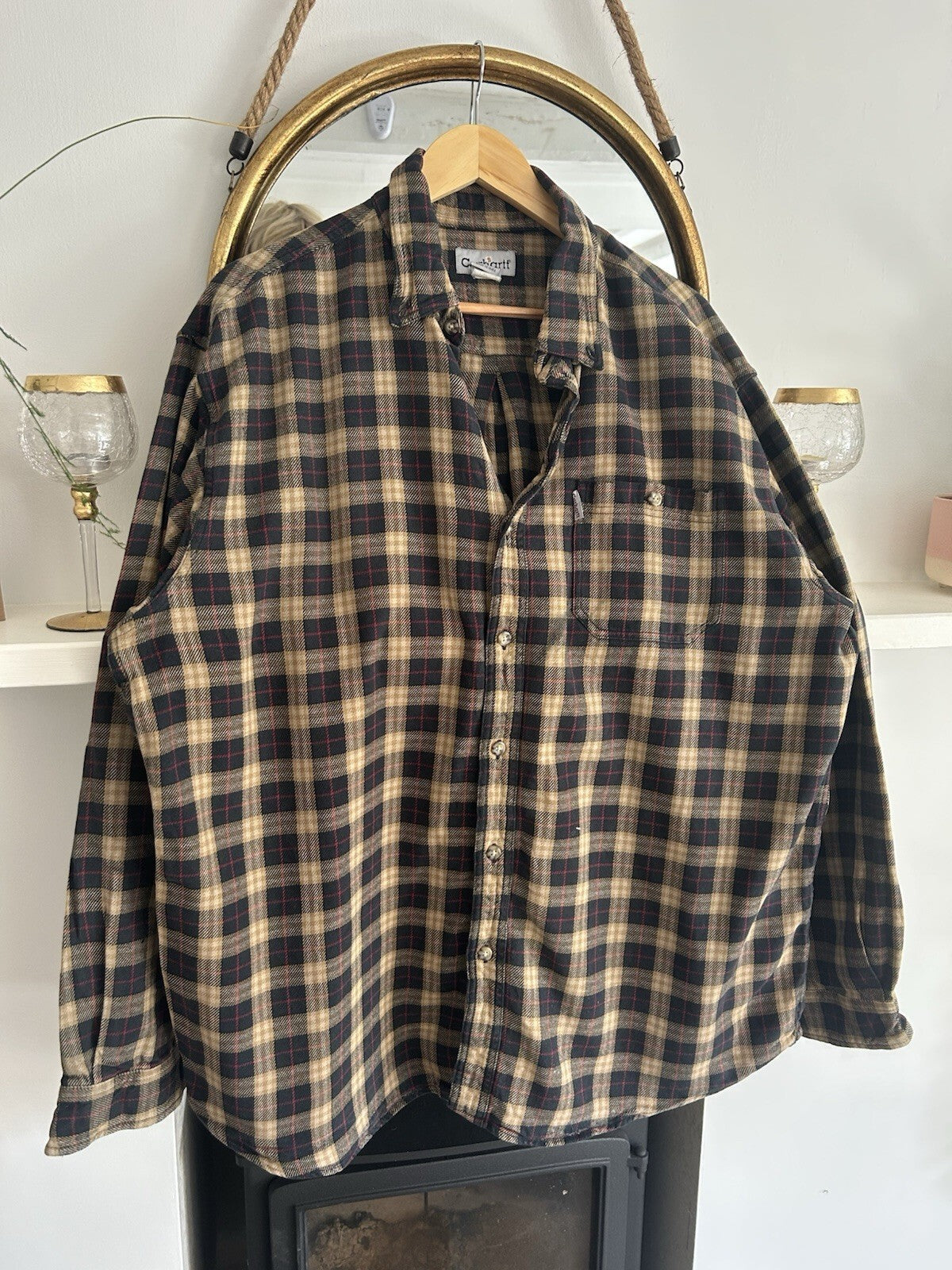 Carhartt Black And Yellow Check Heavyweight Cotton Shirt, Size XXL