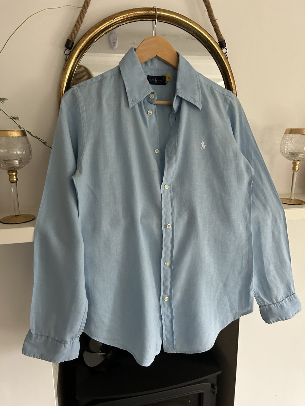Women’s Ralph Lauren 100% Light Blue Linen Long-Sleeved Shirt, Size M