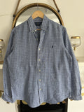 Ralph Lauren 100% Linen Navy And White Check Long-Sleeved Shirt, Size M-Slim Fit