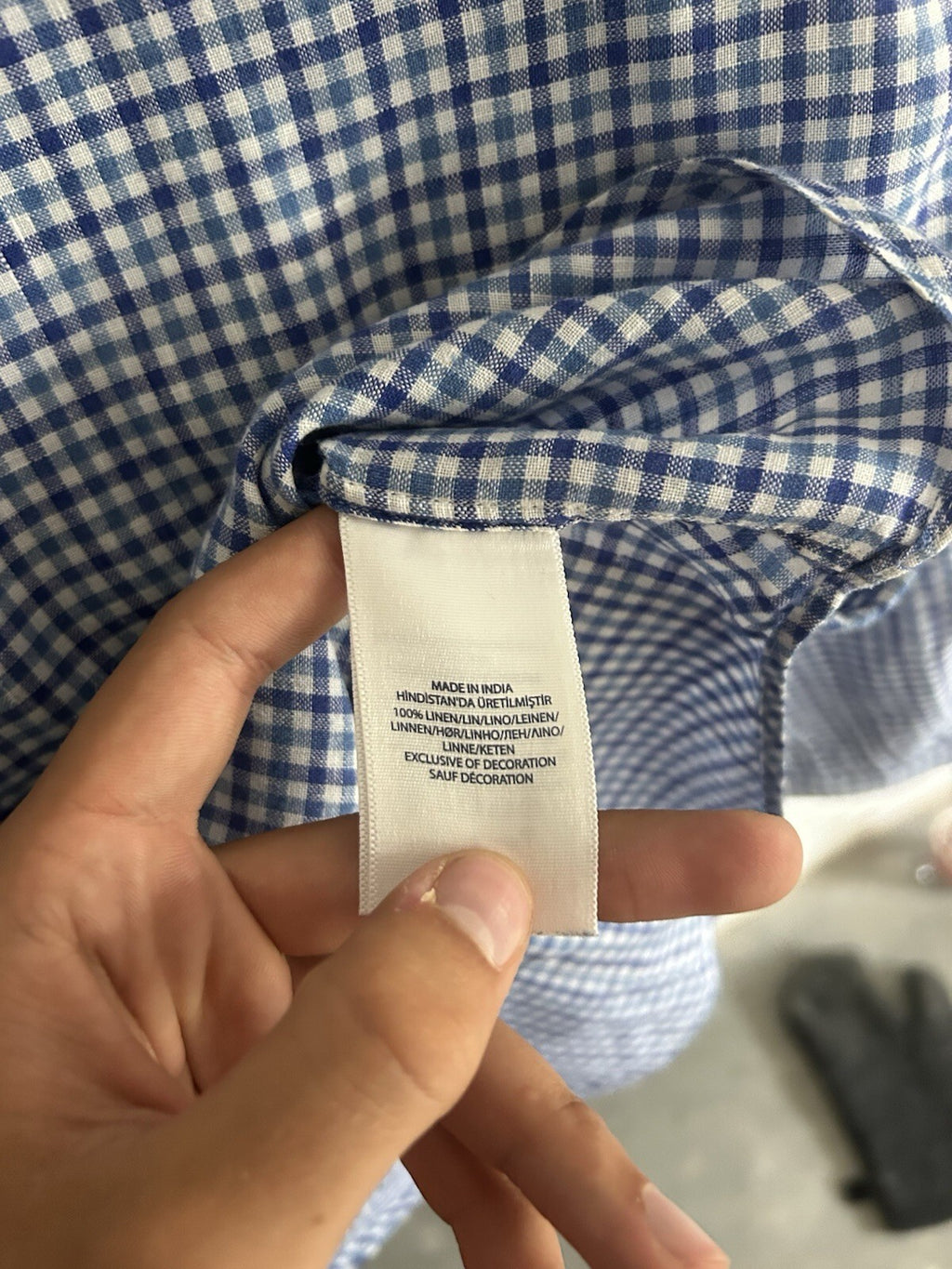 Ralph Lauren 100% Linen Navy And White Check Long-Sleeved Shirt, Size M-Slim Fit