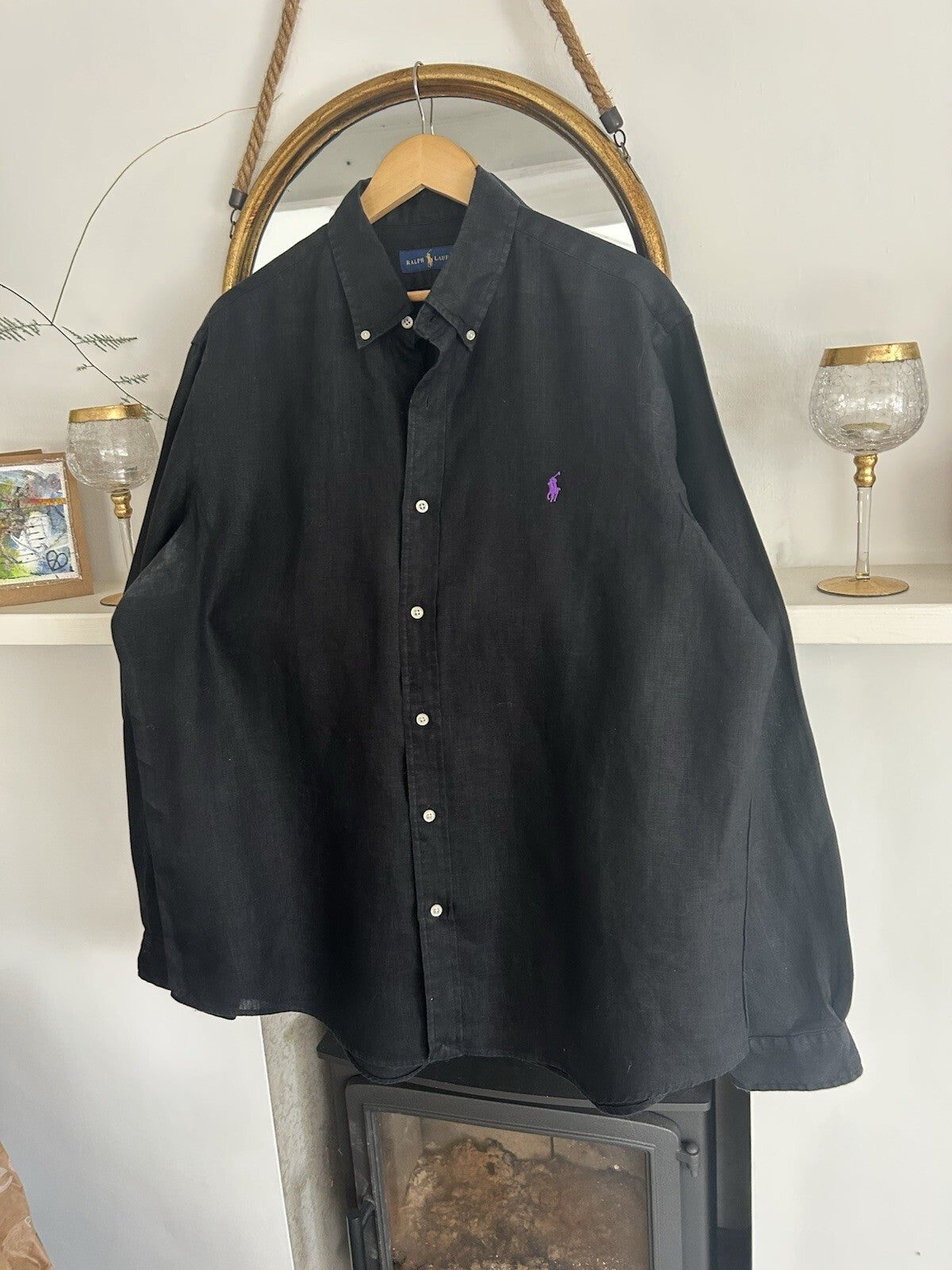 Ralph Lauren 100% Linen Black Long-Sleeved Shirt, Size XL