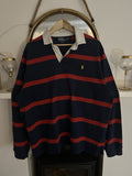 Ralph Lauren Navy And Red Striped, Yellow Embroidered Rugby Shirt, Size XL