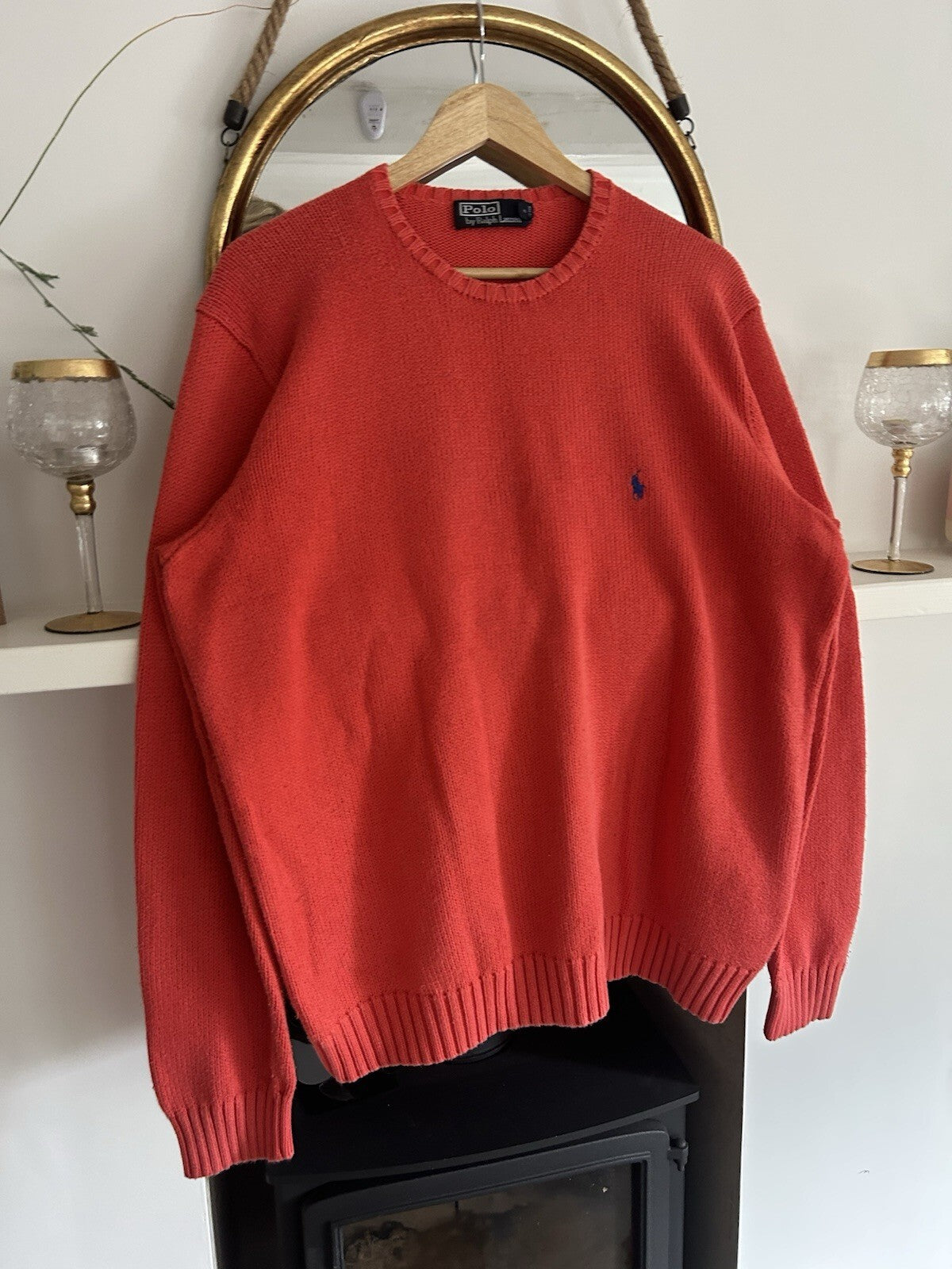 Ralph Lauren Solid Red 100% Cotton Knitted Jumper, Size L