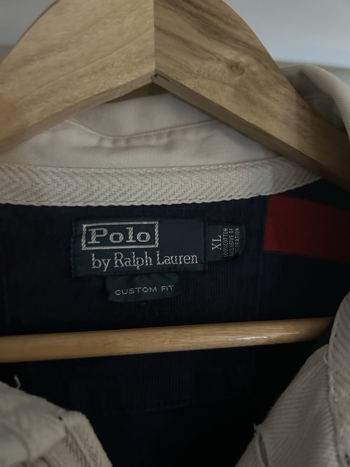 Ralph Lauren Navy And Red Striped, Yellow Embroidered Rugby Shirt, Size XL