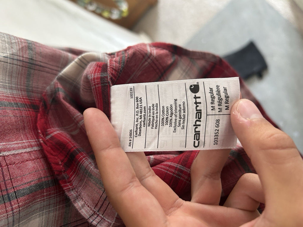 Carhartt Red And White Checked Heavyweight Cotton Shirt, Size M - Relaxed Fit