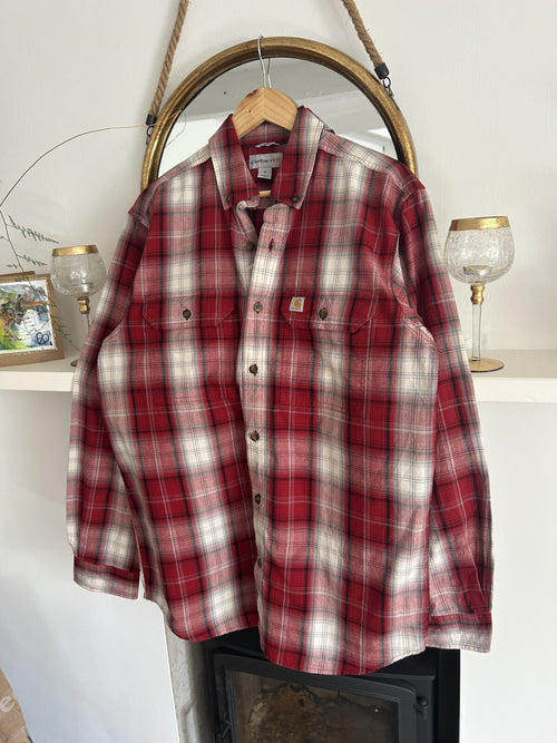 Carhartt Red And White Checked Heavyweight Cotton Shirt, Size M - Relaxed Fit