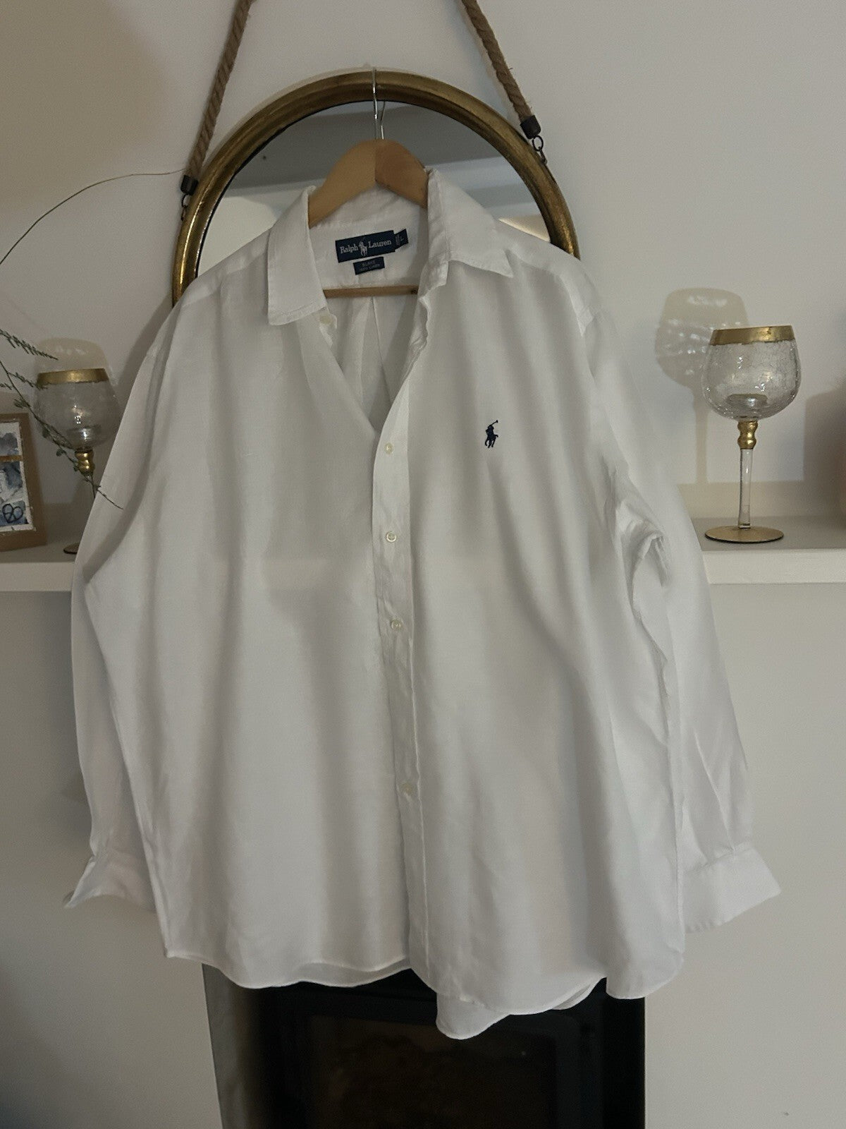 Ralph Lauren 100% Linen White Long-Sleeved Shirt, Size L