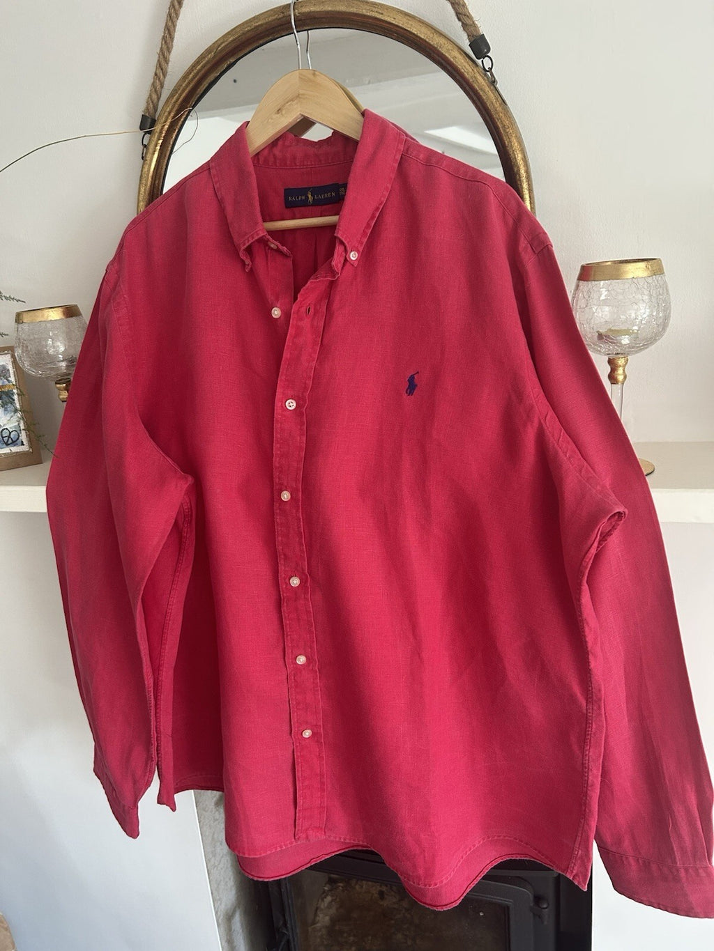 Ralph Lauren 100% Linen Red Long-Sleeved Shirt, Size XXL