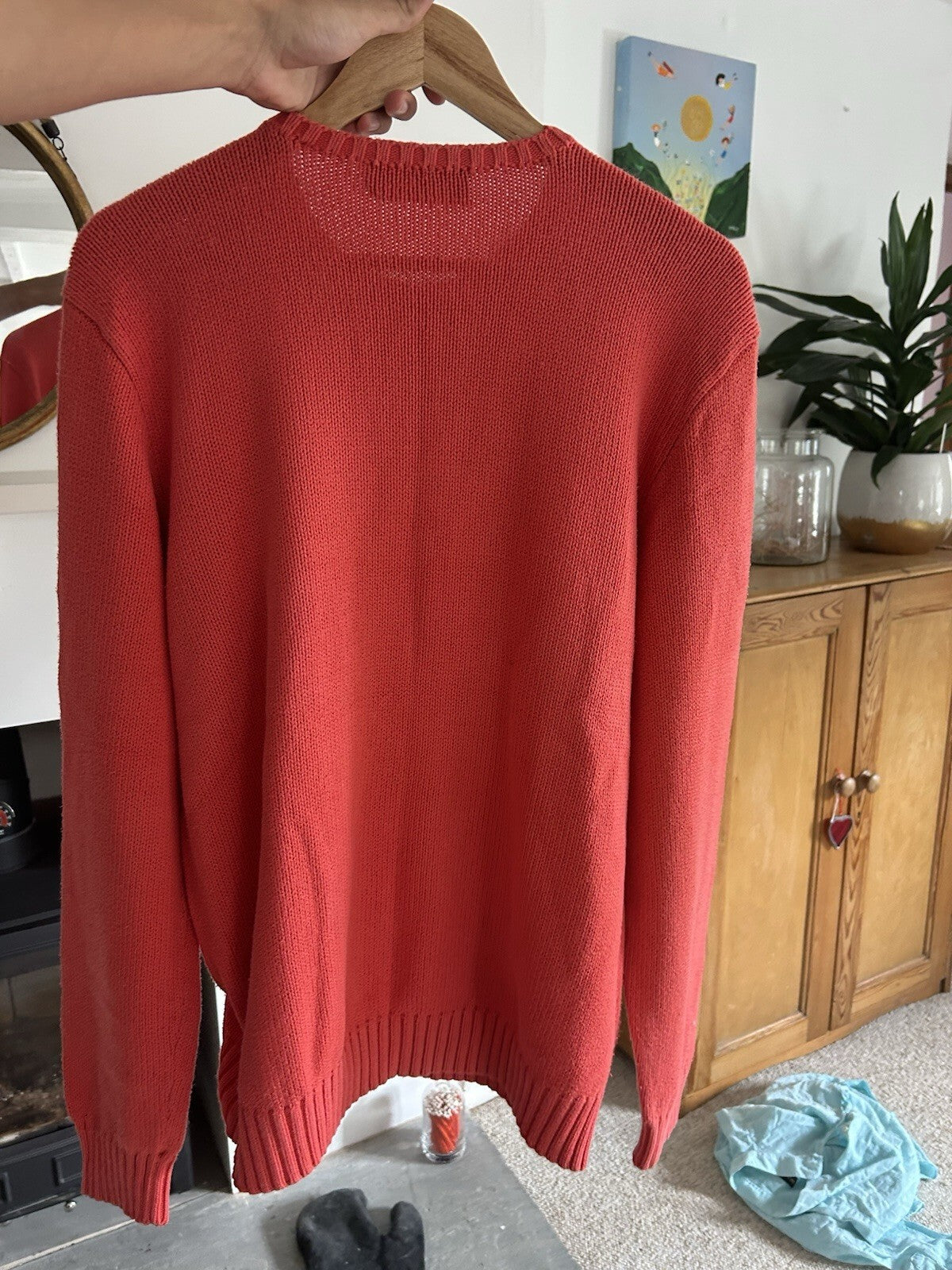 Ralph Lauren Solid Red 100% Cotton Knitted Jumper, Size L