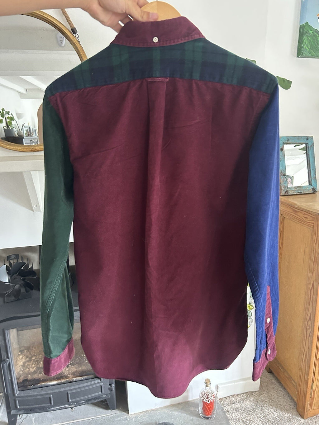 Ralph Lauren Corduroy Colour Block Shirt Tartan Green Navy Burgundy, Size M
