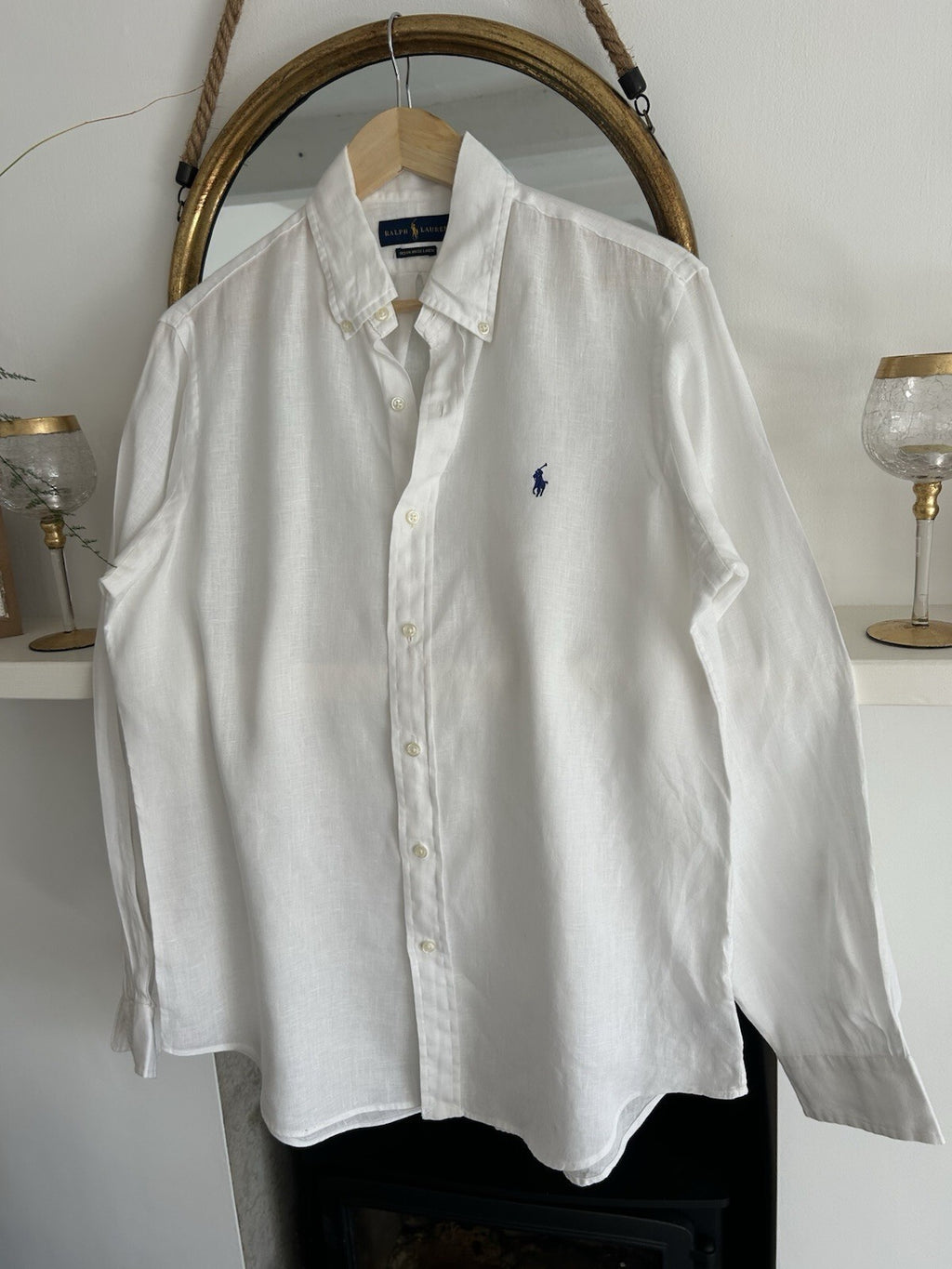 Ralph Lauren 100% Linen White Long-Sleeved Shirt, Size M