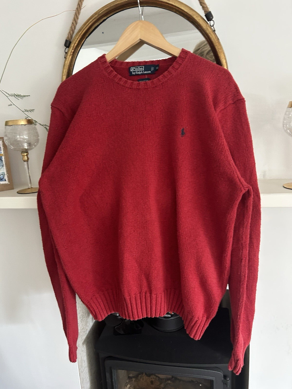 Ralph Lauren Solid Red 100% Cotton Knitted Jumper, Size XL
