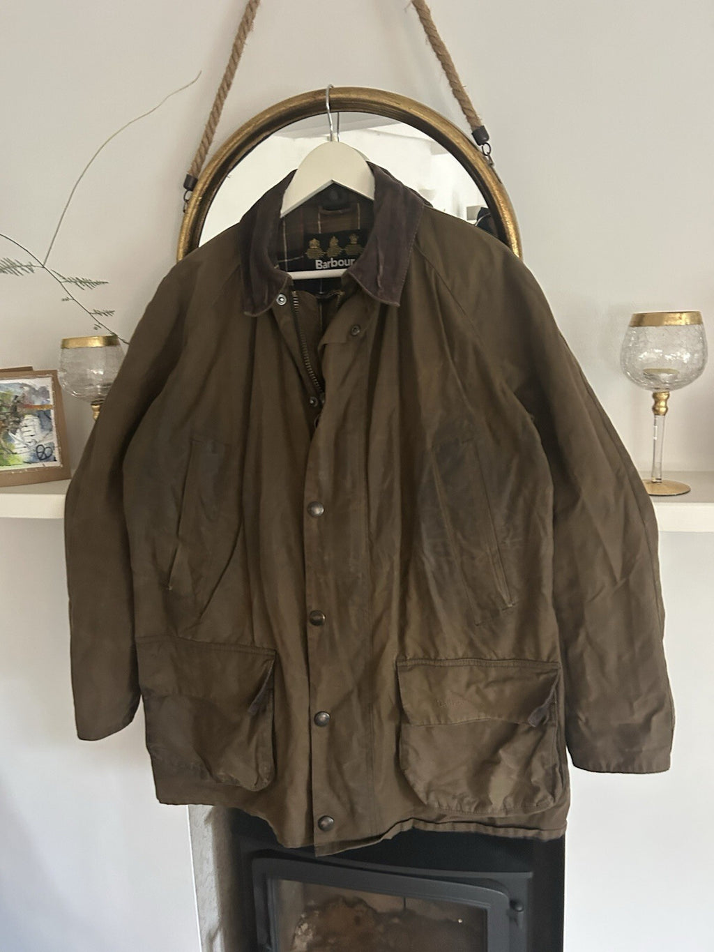 Barbour Bristol Wax Jacket Olive Green Medium M Tartan Lined Country Coat