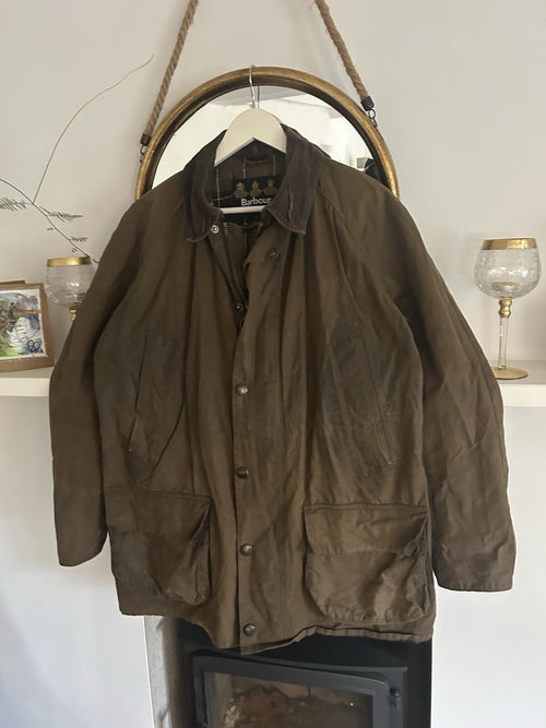 Barbour Bristol Wax Jacket Olive Green Medium M Tartan Lined Country Coat